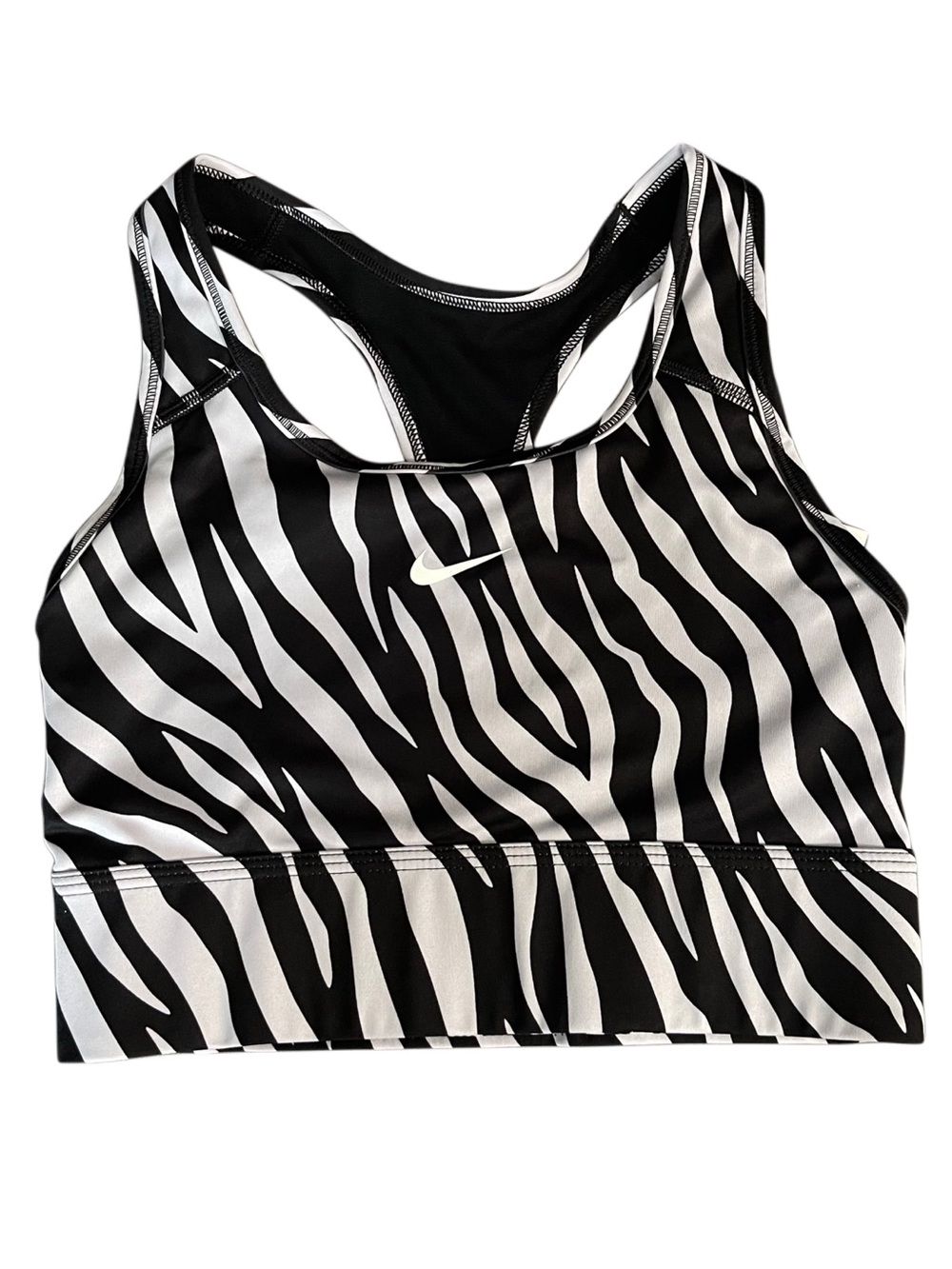 Nike Swoosh Icon Black & White Zebra-Print Racerback Sports Bra
